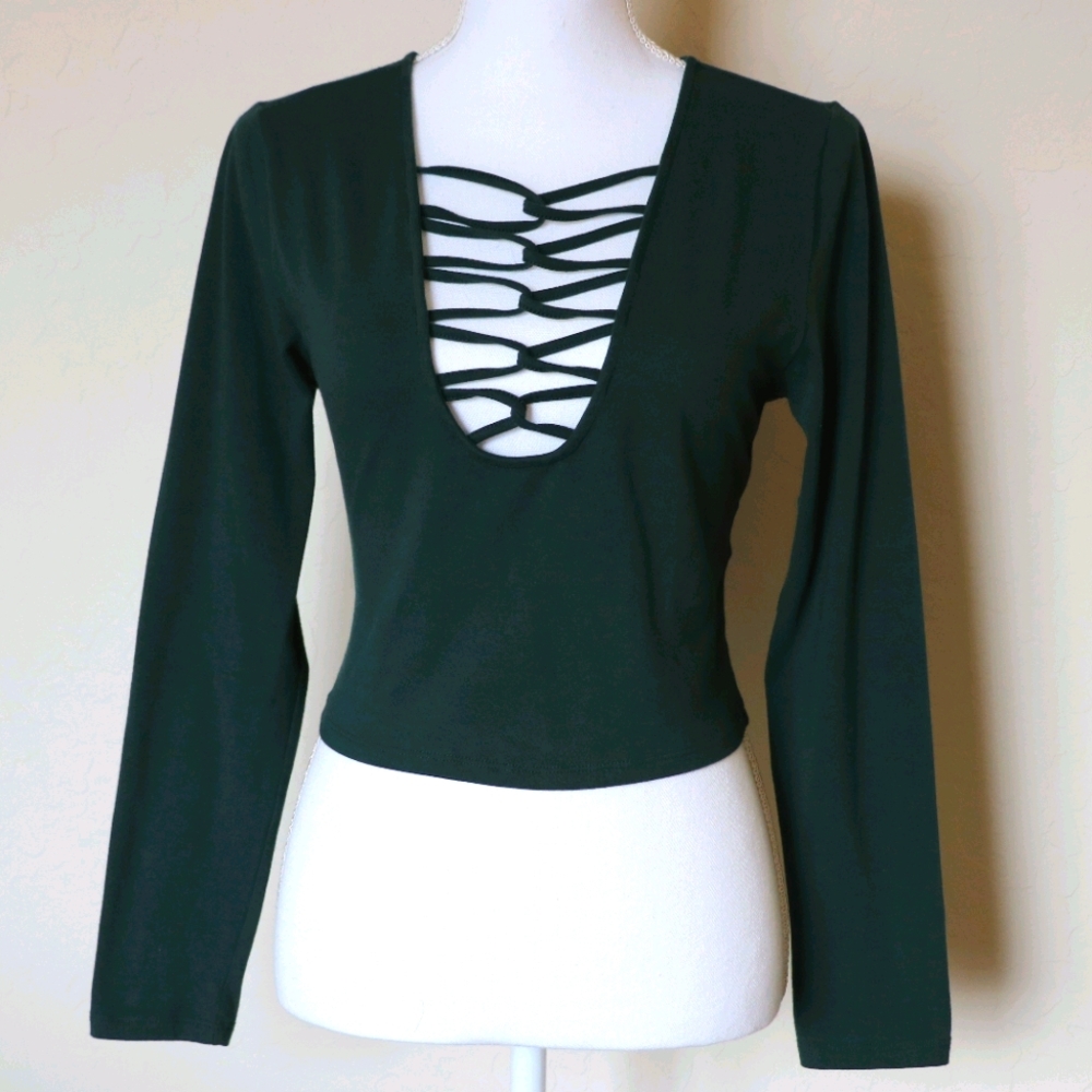 Charlotte Russe Deep Green Criss-Cross Crop Top